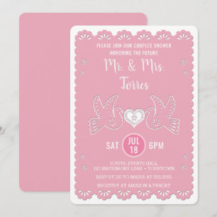 Papel Picado Love Bird Pink Couples Wedding Shower Invitation