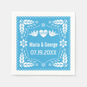Papel picado love birds blue wedding fiesta napkin