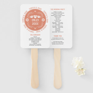 Papel picado love birds coral wedding program hand fan