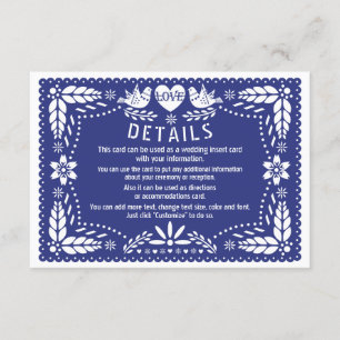 Papel picado love birds dark blue wedding details enclosure card