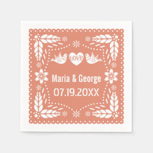 Papel picado love birds peach wedding fiesta napkin