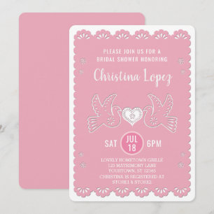 Papel Picado Love Birds Pink Bridal Shower Invitation