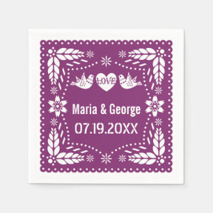 Papel picado love birds purple wedding fiesta napkin