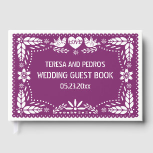 Papel picado love birds purple wedding guest book