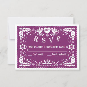Papel picado love birds purple wedding RSVP reply