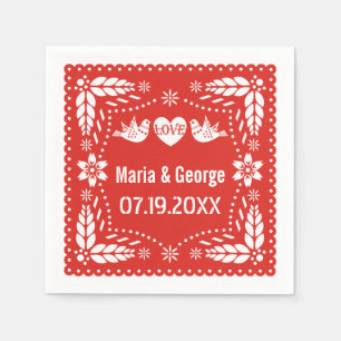 Papel picado love birds red wedding fiesta napkin