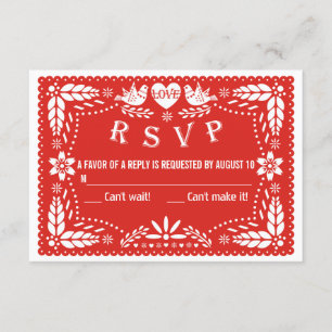 Papel picado love birds red wedding RSVP reply Card