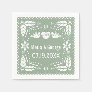 Papel picado love birds sage green wedding fiesta napkin