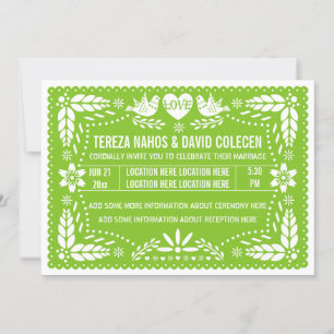 Papel picado love birds spring lime green wedding invitation