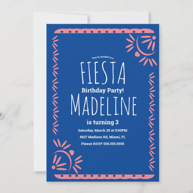 Papel Picado Mexican Birthday Fiesta Floral Border Invitation (Front)
