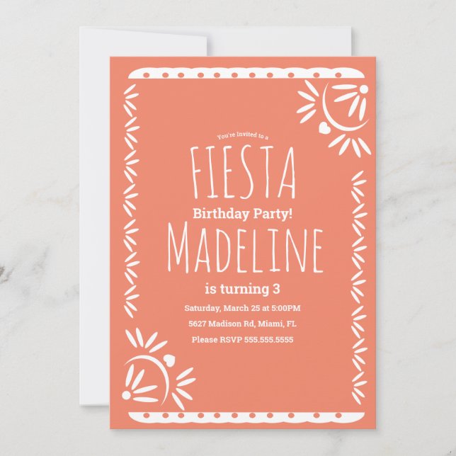 Papel Picado Mexican Birthday Fiesta Floral Border Invitation (Front)