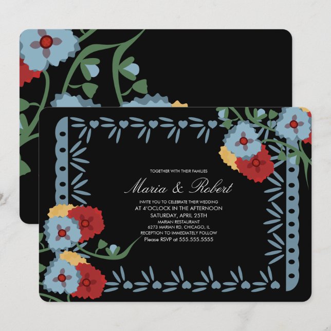 Papel Picado Mexican Botanical Florals Fiesta Invitation (Front/Back)