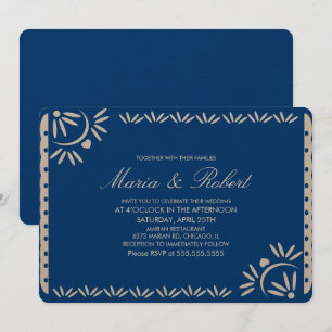 Papel Picado Mexican Botanical Wedding Blue Invitation