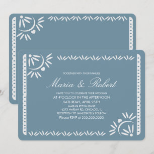 Papel Picado Mexican Botanical Wedding Blush Blue Invitation