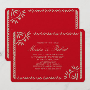 Papel Picado Mexican Botanical Wedding Red Kraft Invitation