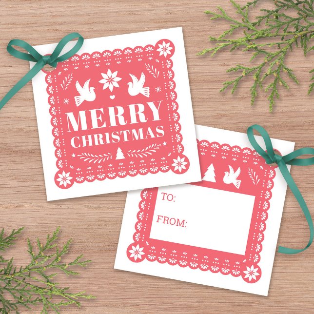 Papel Picado Mexican Christmas Gift Tag (Papel Picado Mexican Christmas Gift Tag by Fiesta Valley Print)