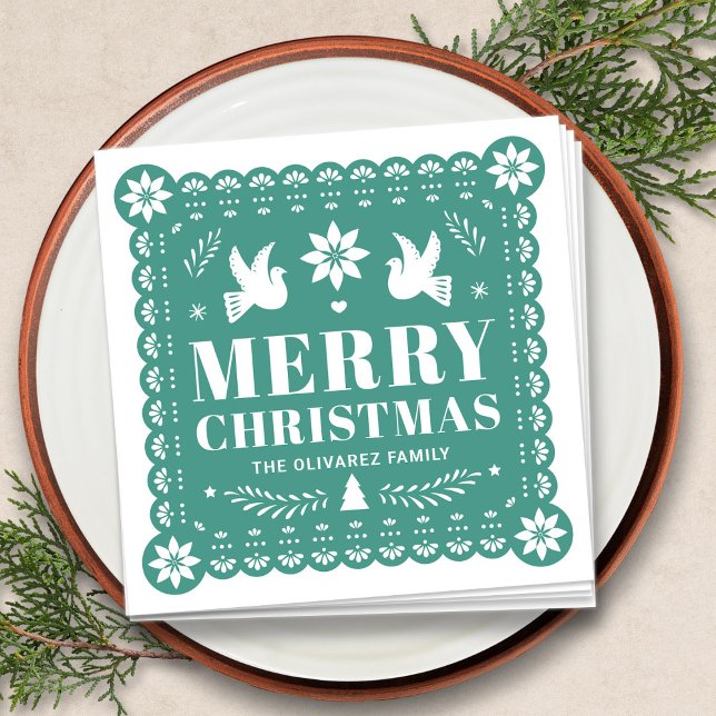 Papel Picado Mexican Christmas Napkin (Papel Picado Mexican Christmas Napkin by Fiesta Valley Print)