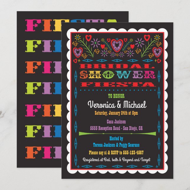 Papel Picado Mexican Fiesta Bridal Shower Invitation (Front/Back)