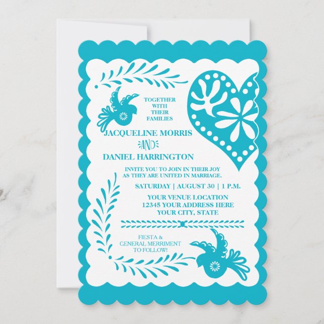 Papel Picado Mexican Fiesta Wedding Banner Theme Invitation (Front)