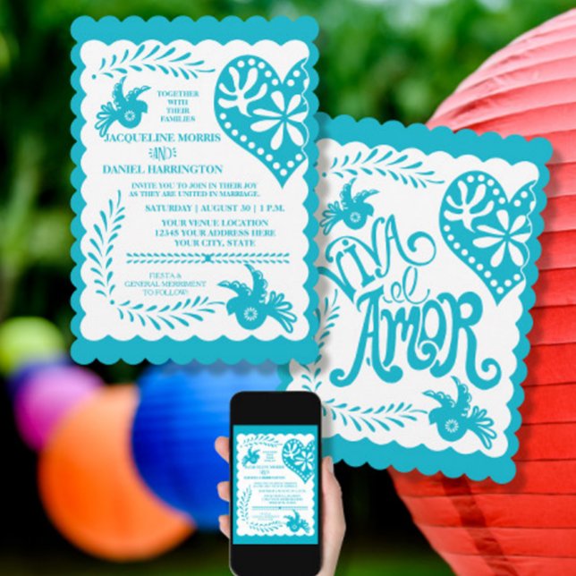 Papel Picado Mexican Fiesta Wedding Banner Theme Invitation (Creator Uploaded)