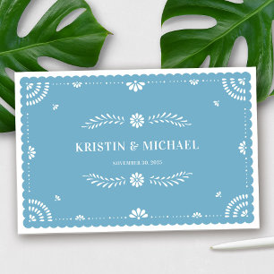 Papel Picado Mexican Wedding Guestbook, Blue Guest Book
