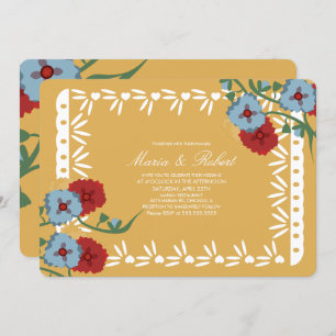 Papel Picado Mexico Botanical Floral Fiesta Yellow Invitation