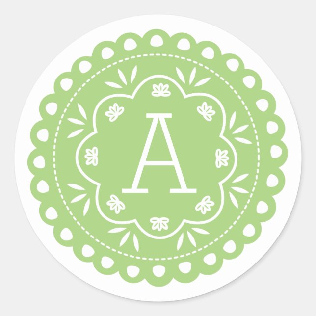 Papel Picado Monogram Stickers - Green (Front)