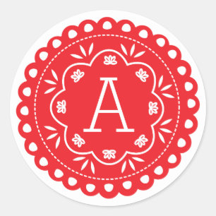 Papel Picado Monogram Stickers - Red