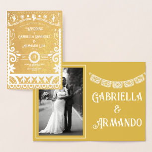 Papel Picado Mustard Yellow & White Wedding Foil Card
