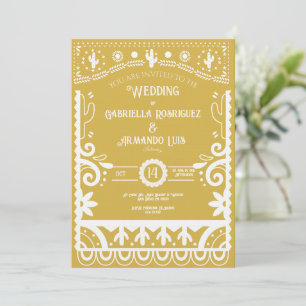 Papel Picado Mustard Yellow & White Wedding  Invitation