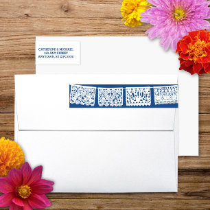 Papel Picado Navy Blue   Return Address Wrap Label