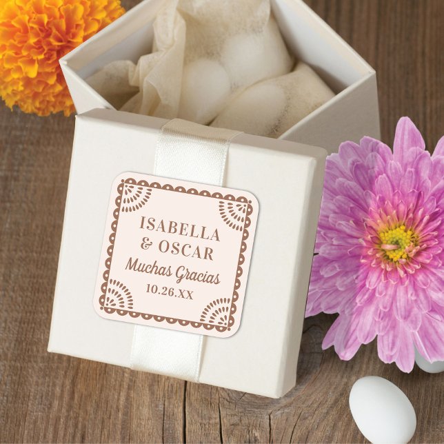 Papel Picado Neutral Colours Wedding Favour Sticke Square Sticker (Creator Uploaded)