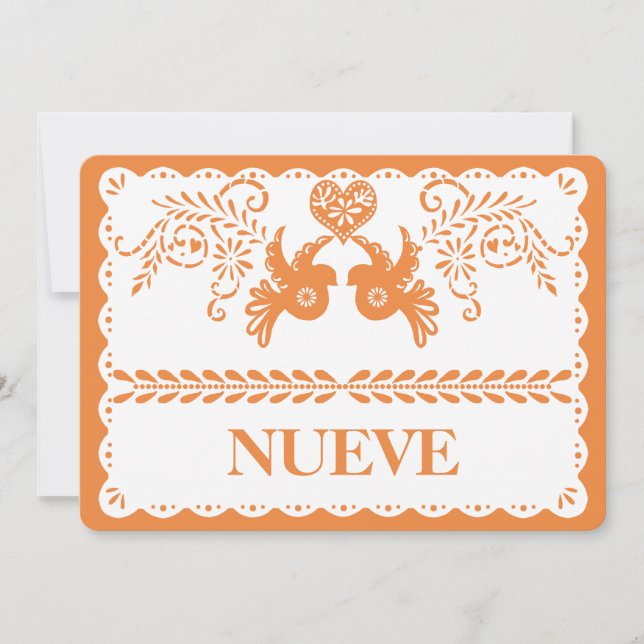 Papel Picado Nueve Nine Table Number Orange Fiesta (Front)