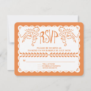 Papel Picado Orange RSVP Fiesta Wedding Banner Card
