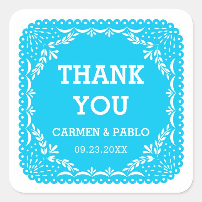 Papel Picado Pink and Purple Wedding Favour Square Square Sticker (Front)