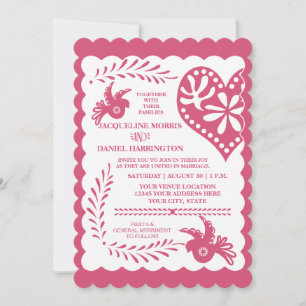 Papel Picado Pink Blue Fiesta Wedding Banner Invitation