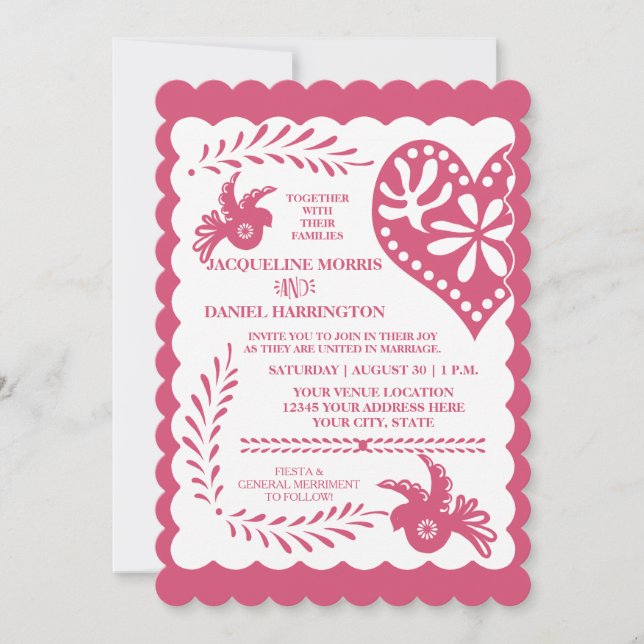 Papel Picado Pink Lime Fiesta Wedding Banner Invitation (Front)