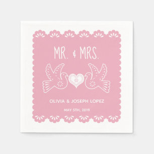Papel Picado Pink Love Birds Wedding Fiesta Napkin