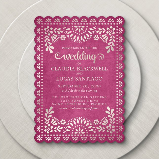 Papel Picado Pink Wedding Invitation (Creator Uploaded)