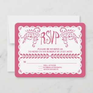 Papel Picado RSVP Pink Blue Fiesta Wedding Banner Card