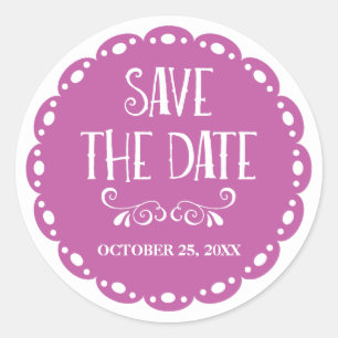 Papel Picado Save the Date Lilac Fiesta Wedding Classic Round Sticker