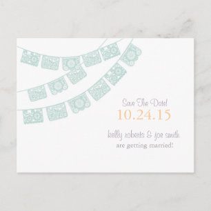 Papel Picado Save the Date Mint green Announcement Postcard