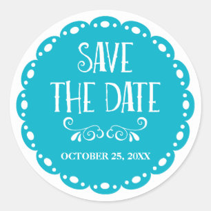 Papel Picado Save the Date Sky Blue Fiesta Wedding Classic Round Sticker
