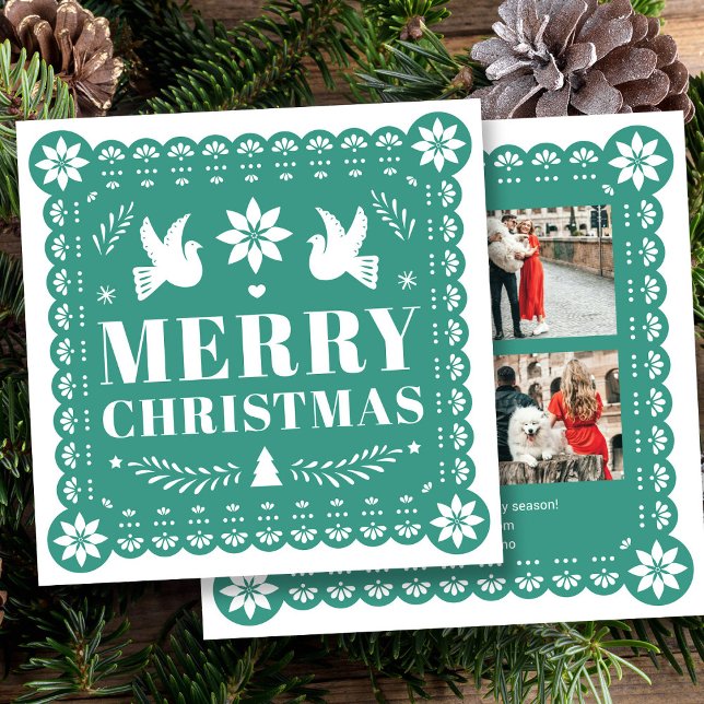 Papel Picado Style Photo Christmas Card (Papel Picado Style Photo Christmas Card by Fiesta Valley Print)