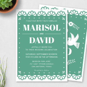 Papel Picado Style Wedding Invitation With Doves