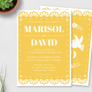 Papel Picado Style Wedding Invitation With Doves