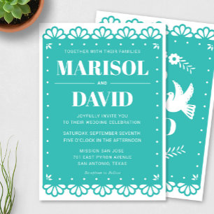 Papel Picado Style Wedding Invitation With Doves