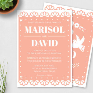 Papel Picado Style Wedding Invitation With Doves