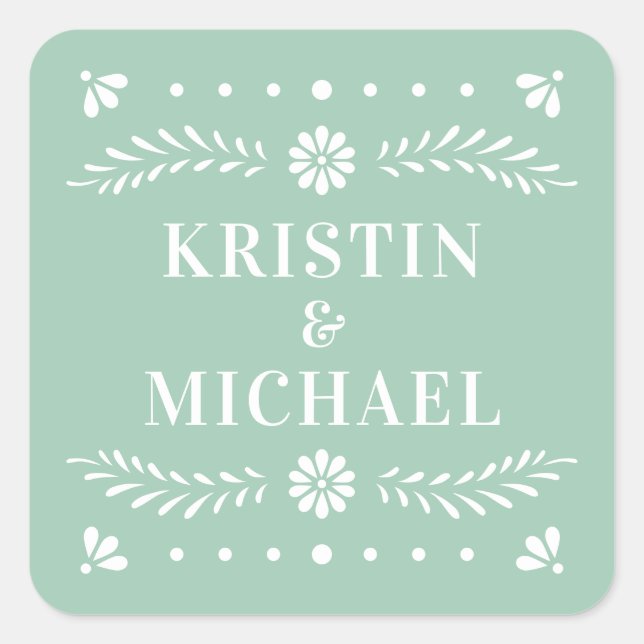 Papel Picado Style Wedding Sticker (Front)
