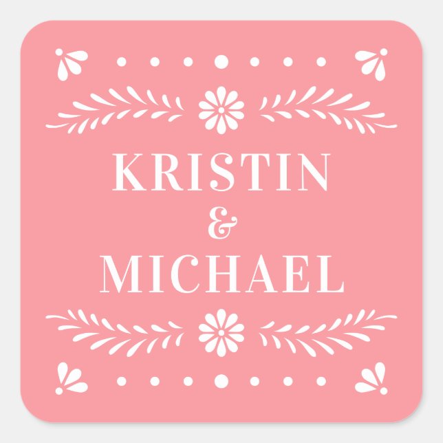 Papel Picado Style Wedding Sticker (Front)
